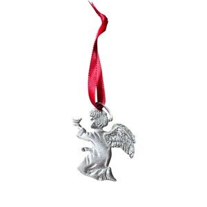 Vintage Silver Pleated Pewter Angel with Bird in Hand 2 in Christmas Ornaments